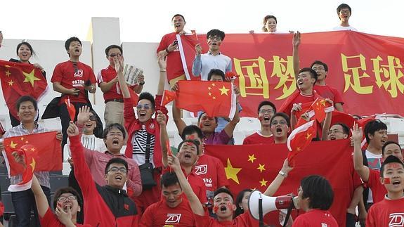 Aficionados chinos, durante un partido.