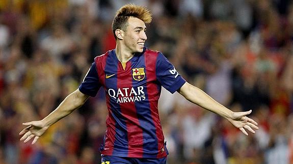 El delantero Munir El Haddadi Mohamed celebra su gol ante el Elche. 