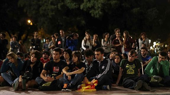 Los concentrados en la Plaza de Catalunya. 