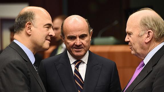 Luis de Guindos, durante la reunión del Ecofin. 