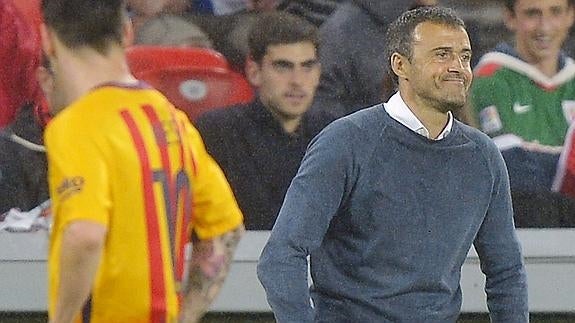 Luis Enrique (d), durante el partido de ida de la Supercopa de España. 