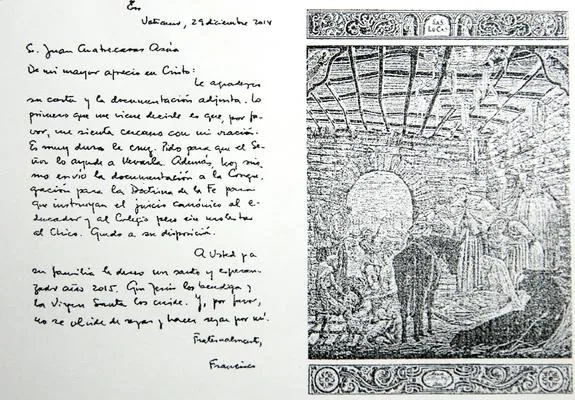 Tarjeta manuscrita remitida por el Papa a la familia de la víctima. 