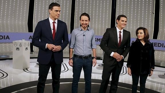 Pedro Sánchez, Pablo Iglesias, Albert Rivera y Soraya Sáenz de Santamaría. 