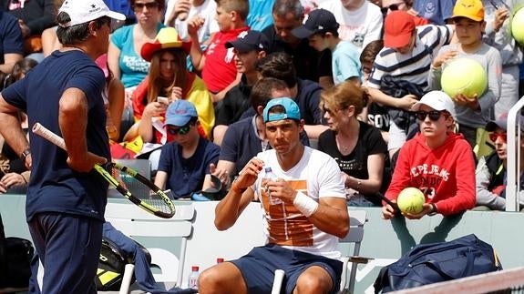 Rafa Nadal, en pleno entrenamiento para Roland Garros. 