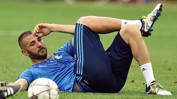 Karim Benzema, en un entrenamiento. 