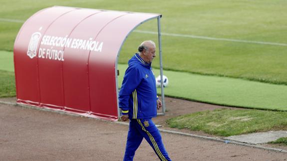 Vicente del Bosque, durante un entrenamiento de la selección española.