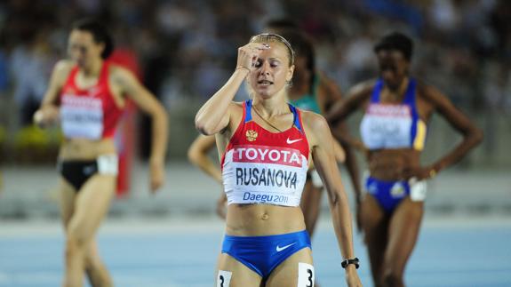 Yuliya Stepanova, tras una carrera. 