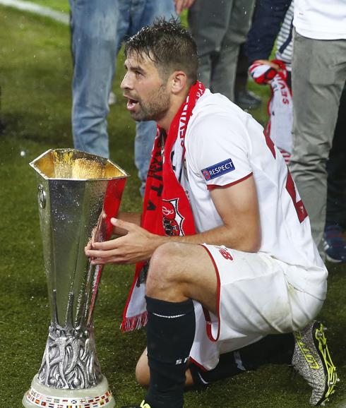 Jorge Andújar 'Coke' tras ganar la UEFA Europa League. 