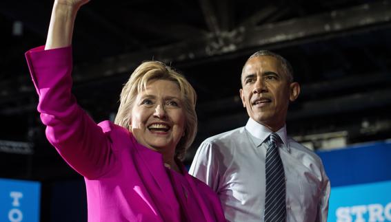 Hillary Clinton y Barack Obama en un acto de campaña del Partido Demócrata.