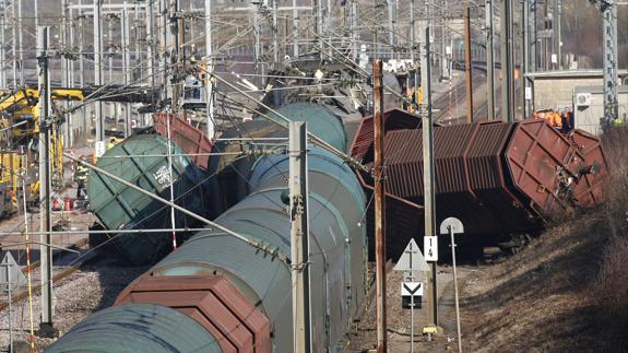 Los trenes siniestrados, en Dudelange (Luxemburgo). 