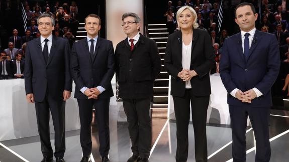 Los cinco principales candidatos a las presidenciales francesas, antes del debate.
