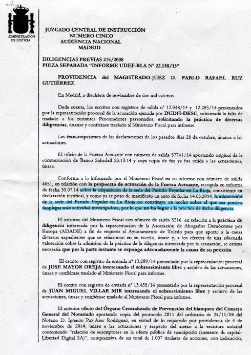 Ruz no ve preciso «desplegar más actividad investigadora» sobre la sede del PP riojano