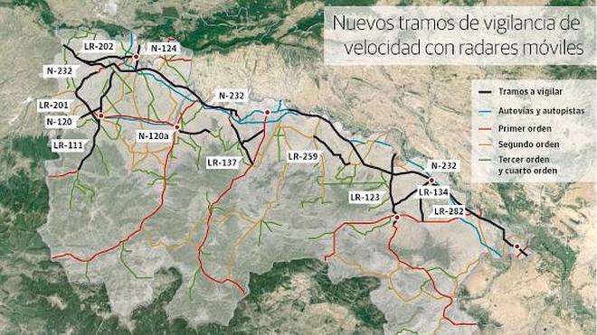 Tráfico desvela los 30 tramos con radar móvil en La Rioja, 14 de ellos en la N-232