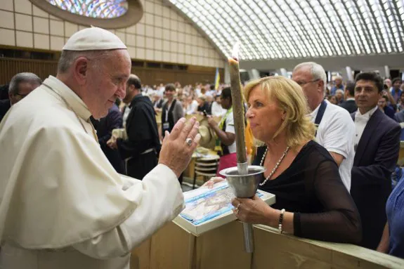 El papa Francisco durante la audiencia de agosto donde se mostró indulgente con los divorciados. :: efe