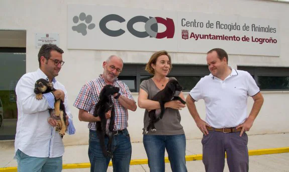 Gamarra, Ruiz Tutor, Merino y un responsable del Centro Municipal de Acogida. :: díaz uriel
