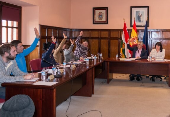 Los grupos municipales del PSOE e IU, en un pleno. :: 