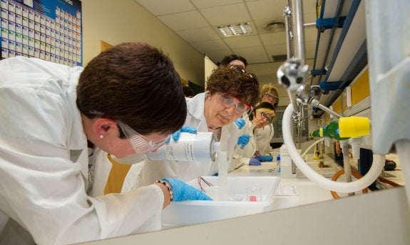 Los alumnos de Haro, en prácticas en el laboratorio del campus. :: 