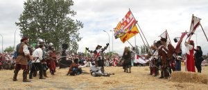 Los terrenos anexos al Revellín se convirtieron en el campo de una batalla colorista y festiva con la que disfrutaron miles de logroñeses. ::                             DÍAZ URIEL