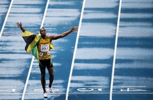 Usain Bolt, ayer tras su victoria en Moscú. ::
AFP