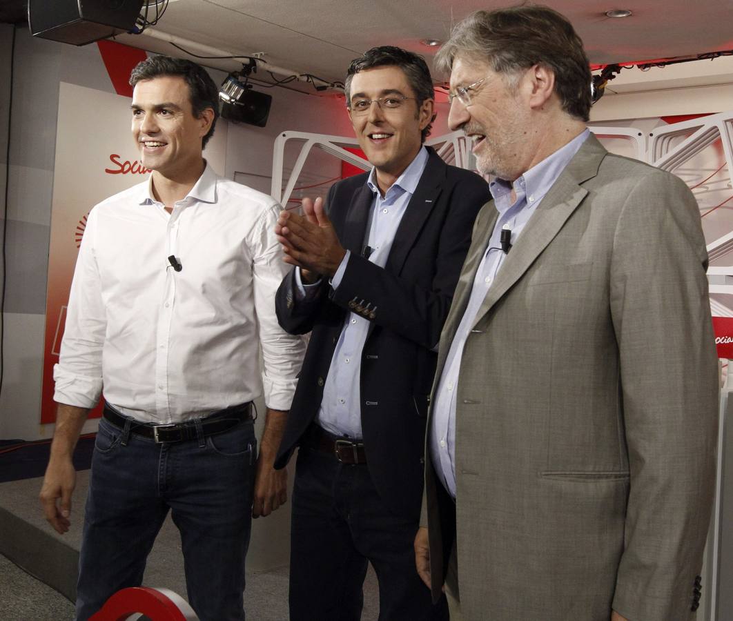 Uno será el Secretario General del PSOE. Los tres candidatos a la Secretaría General del PSOE, antes de comenzar el debate.