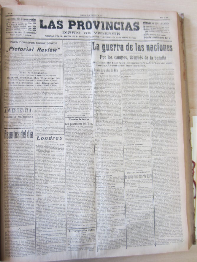 Crónica tras la batalla del Marne en Las Provincias en septiembre de 1914.