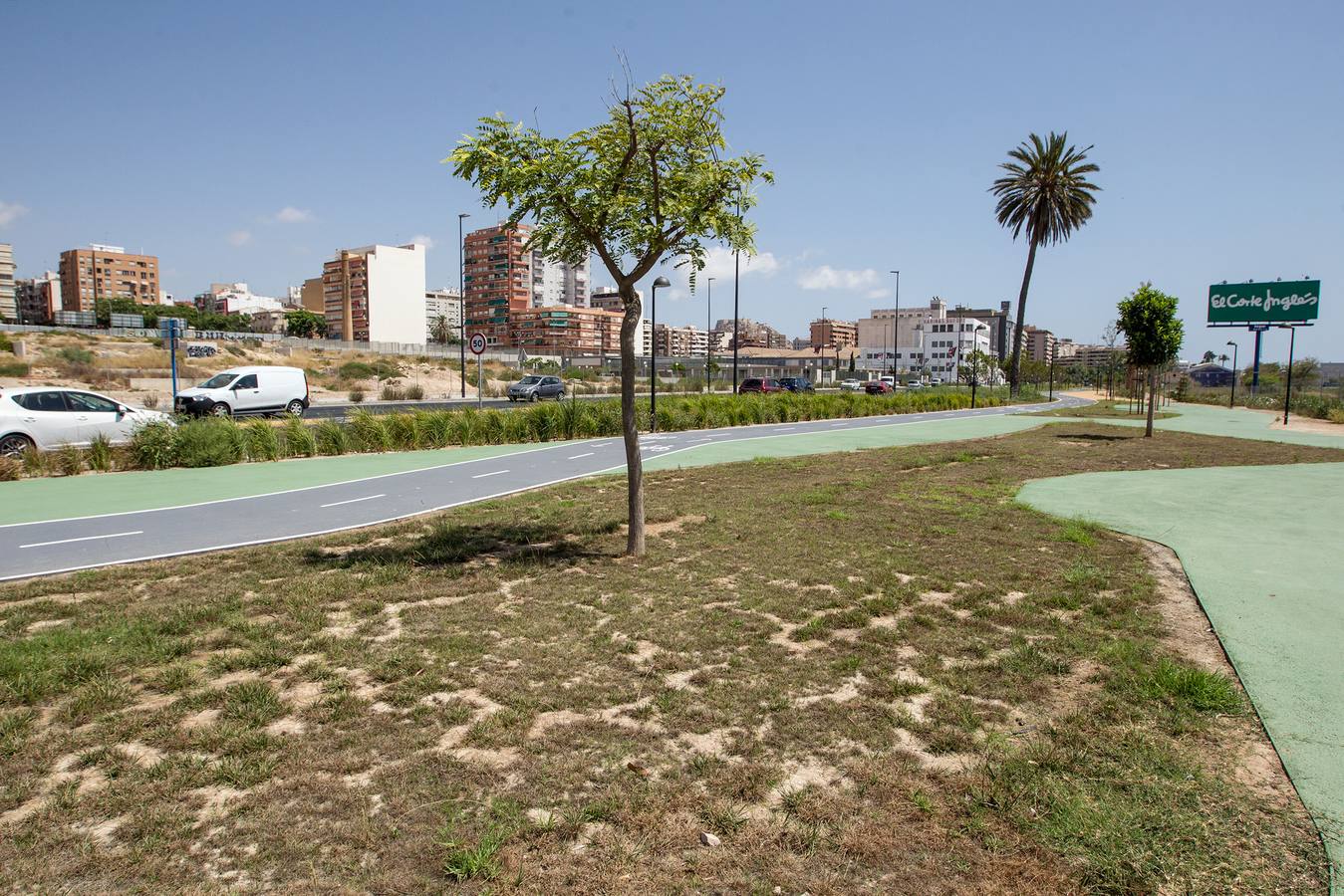 Nuevo parque en la Avenida de Elche con el césped seco y poco cuidado