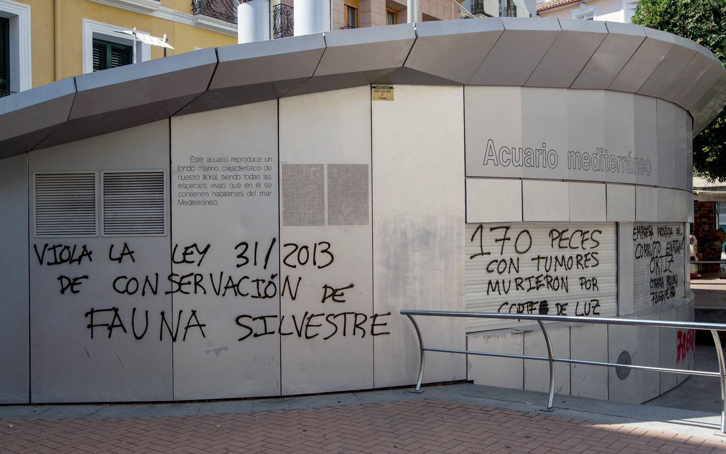 Cifran en 1.500 euros la limpieza de las pintadas en el acuario de la plaza Nueva