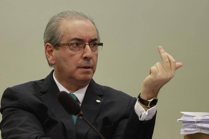 El jefe de la Cámara de Diputados de Brasil, Eduardo Cunha, declara en un caso de corrupción