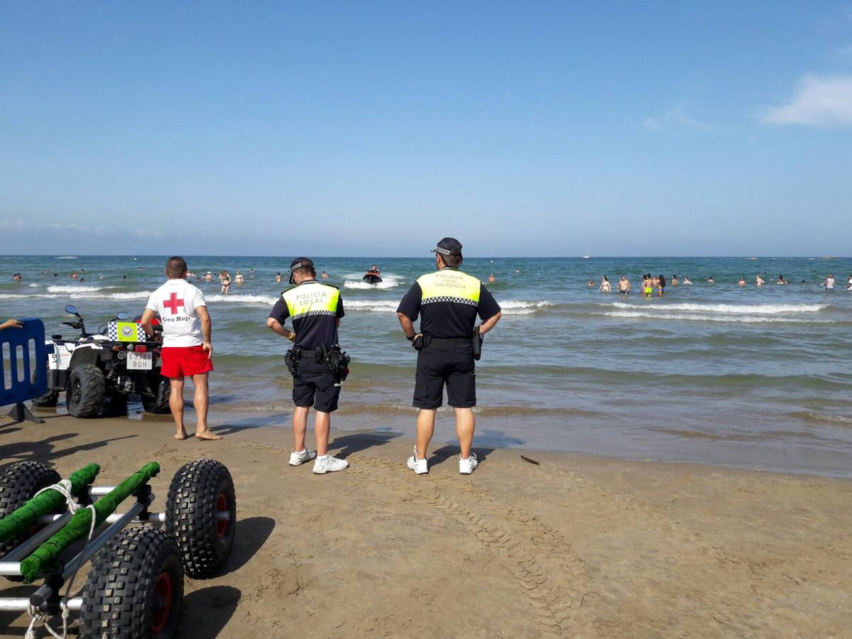 Fotos del delfín varado en la playa del Cabanyal