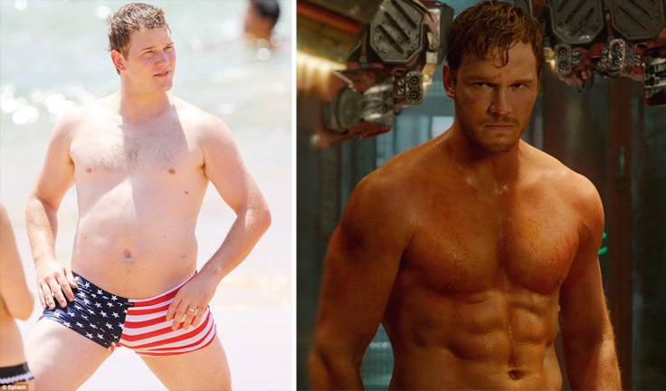 Chris Pratt antes y después de su cambio de peso en Guardianes de la Galaxia (2014). 