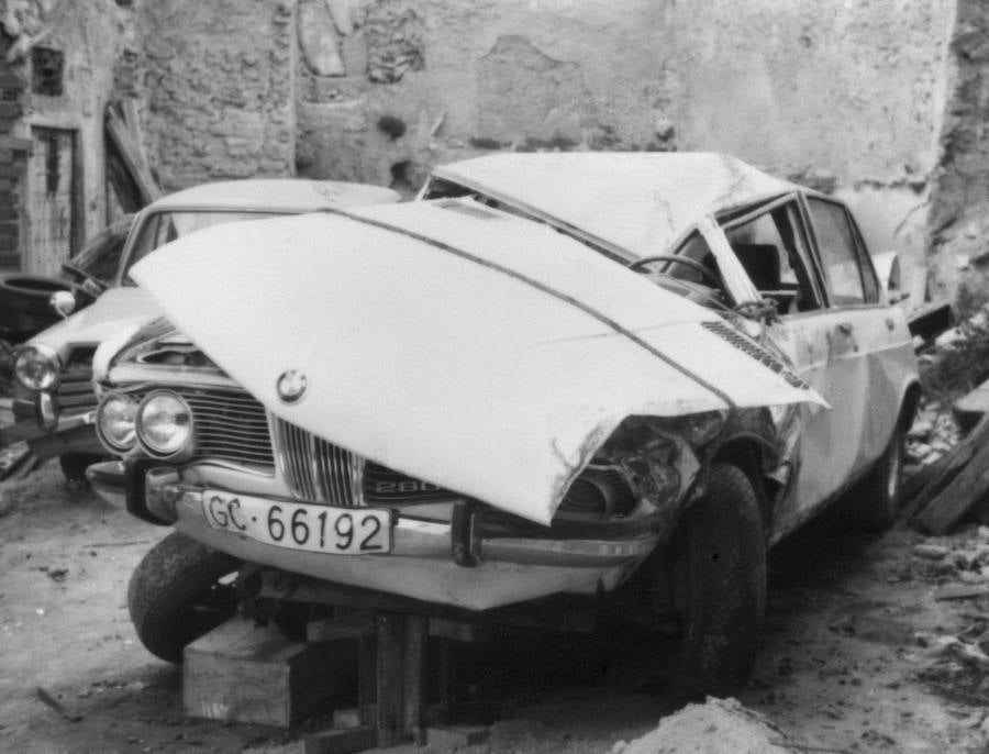 Estado del vehículo en el que viajaba Nino Bravo a Madrid el 16 de abril de 1973.