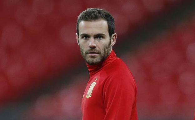 Juan Mata, en un entrenamiento del Manchester United.