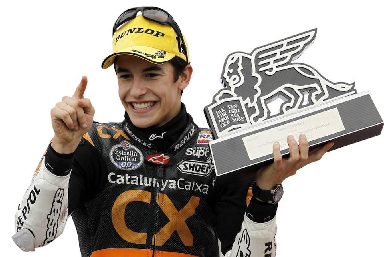 2012. Moto2. Cheste. Una remontada que queda para la historia. Consiguió la mayor remontada de la historia en una carrera del Mundial al ganar saliendo último y en mojado. Ya vino campeón de Moto2.