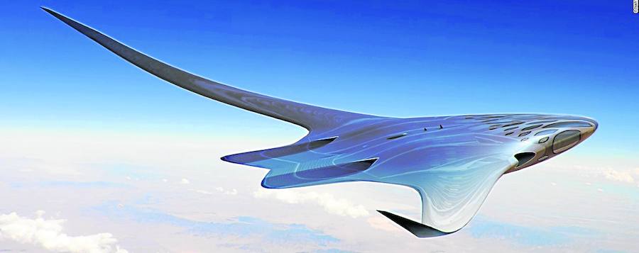 La manta voladora. Stephen Chang se ha inspirado en las rayas o mantas marinas para este diseño de aeronave de carga que difumina fuselaje y alas en un único elemento, en el que integra también sus dos motores. El concepto, más artístico que técnico, marca un hipotético camino hacia un futuro de la aeronáutica que se antoja aún muy lejano.