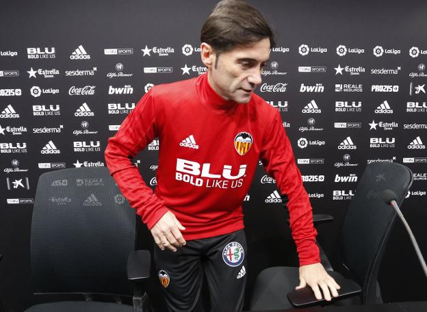  Marcelino, en la sala de prensa de Paterna durante su comparecencia previa al duelo de Copa ante el Zaragoza. 