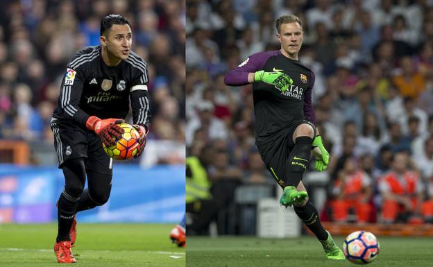 El portero costarricense Keylor Navas (i) y el alemán Ter Stegen. 