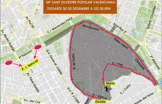 Calles cortadas el 30 de diciembre por la San Silvestre de Valencia 2017