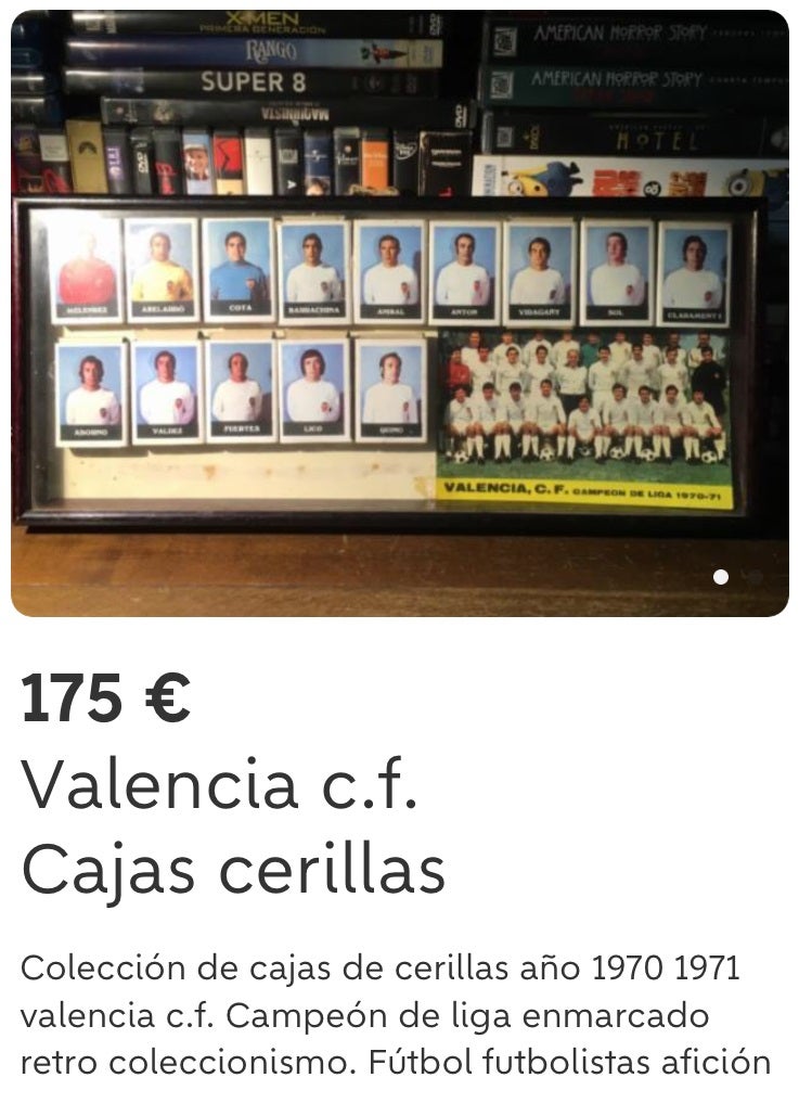 A través de esta página de Internet también podemos encontrar objetos curiosos, de coleccionista, como una colección de cajas de cerillas del Valencia CF, que se vende por 175 euros.