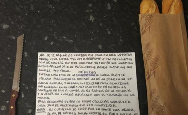 La nota de un padre a sus hijos veinteañeros con instrucciones para hacerse un bocadillo que arrasa en internet