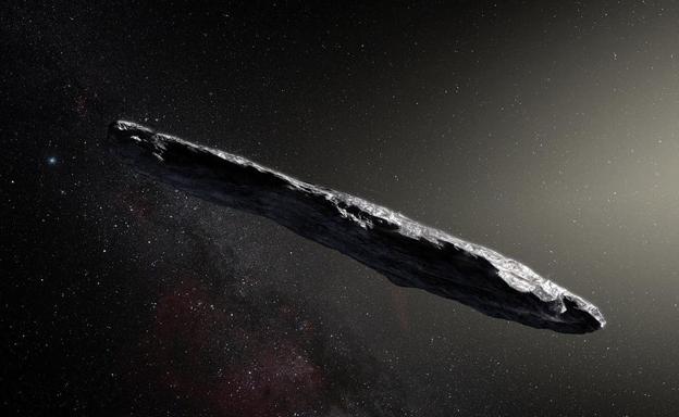 Recreación de Oumuamua, primer visitante interestelar.