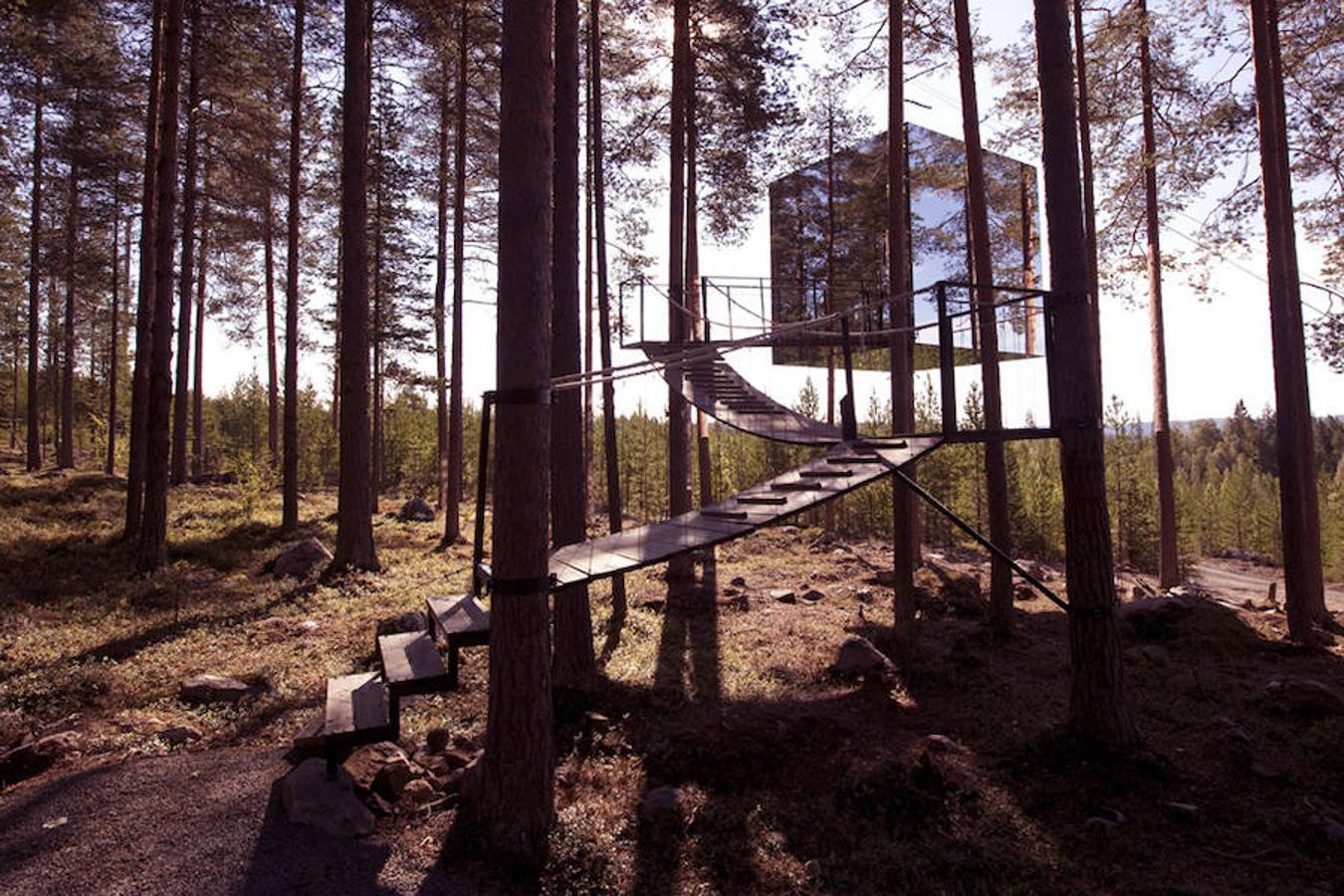 The Mirrorcube. Es una casa transparente ubicada en un bosque sueco. Se trata de un cubo, revestido de vidrio, anclado al tronco de un árbol que se camufla en el interior del bosque, reflejando el esplendor de su entorno. 