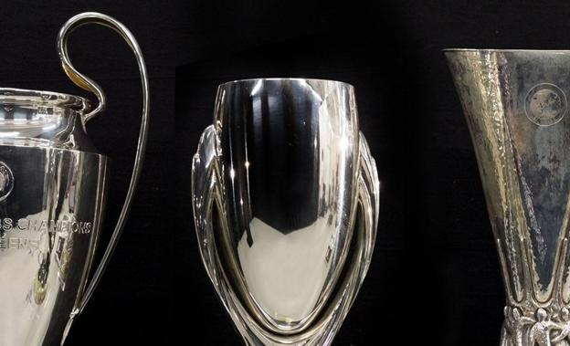Los trofeos de la Liga de Campeones, la Supercopa y la Liga Europa. 