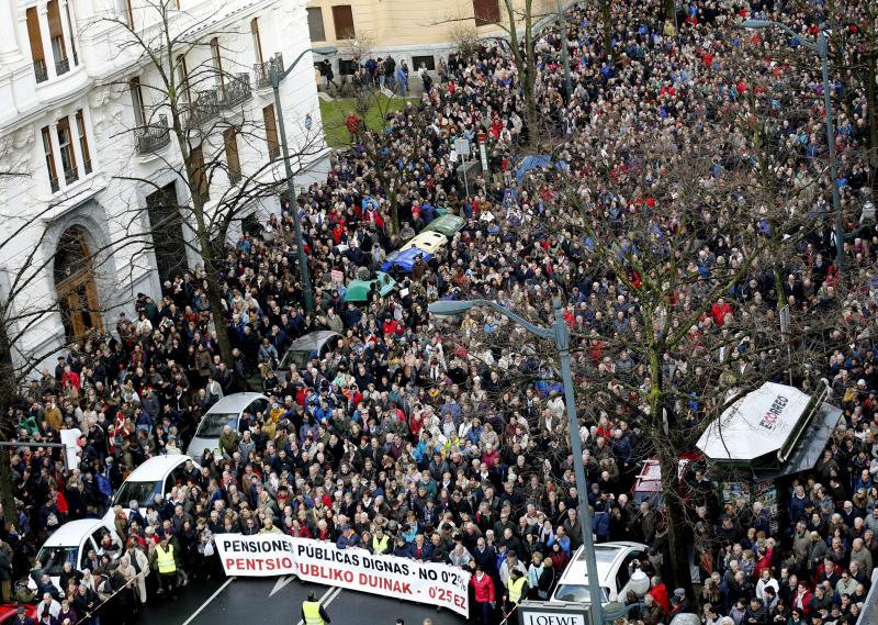 Madrid, Barcelona, Bilbao, San Sebastián, Vigo... protestan en las calles por el insuficiente alza del 0,25% y piden que estas ayudas se revaloricen en función del IPC