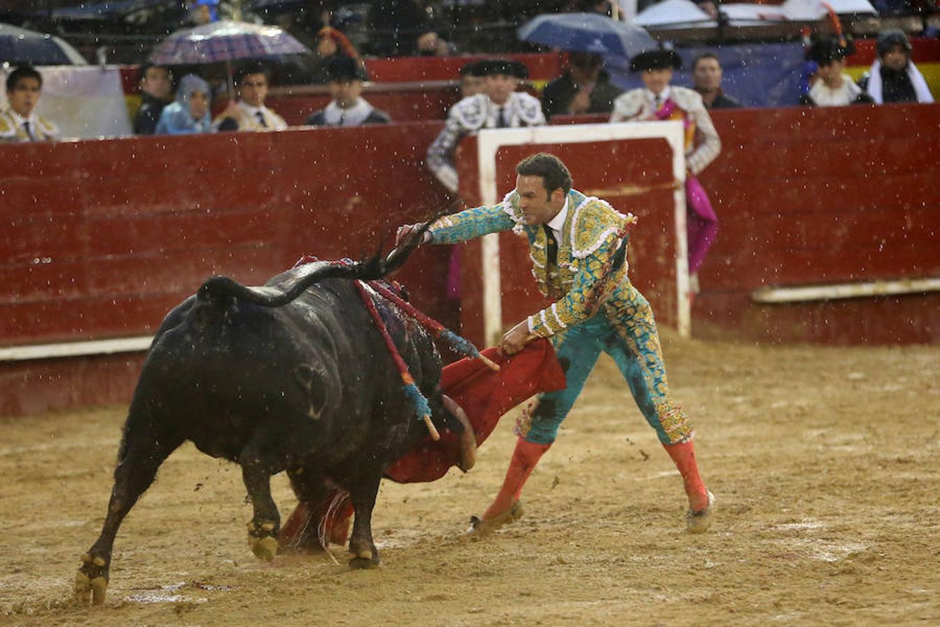 El joven matador venezolano Jesús Enrique Colombo cortó la única oreja concedida en la corrida que cerró este lunes la feria de Fallas, celebrada bajo un aguacero y en la que los fallos con la espada dejaron sin premio dos buenas y templadas faenas de los extremeños Antonio Ferrera y Ginés Marín.