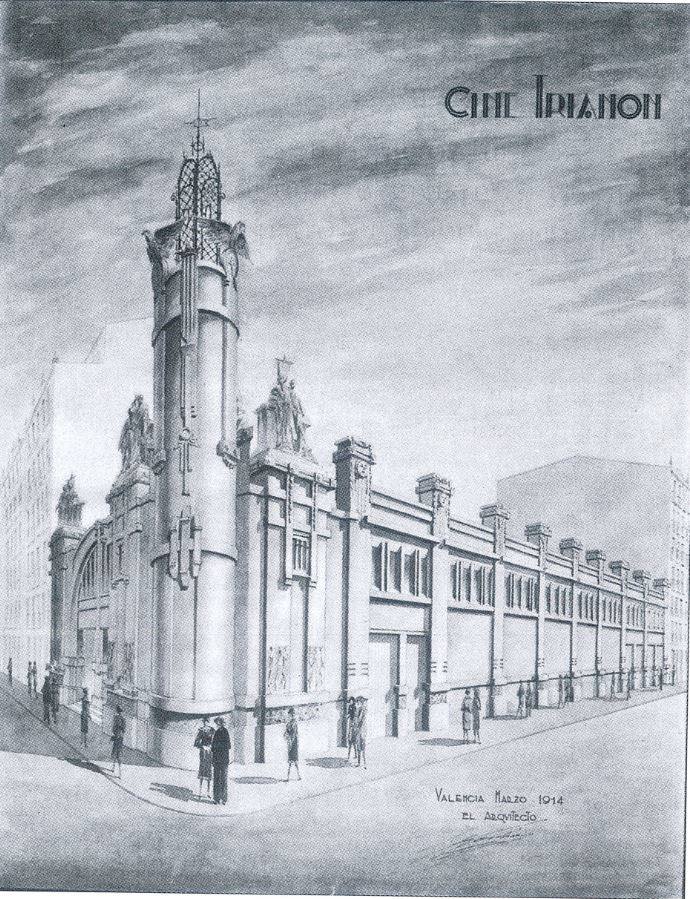 Trianón Palace | Abrió sus puertas en diciembre de 1914 y Javier Goerlich fue el encargado de su construcción. Música y cine cominaban bien en este gran salón, que se abrió paso en la calle Pi y Margall. El 11 de enero de 1948 cerró sus puertas y la última película que se vio en su pantalla fue 'Destino', de Gustaf Molander (1939). -Dibujo incluido en 'El libro de los cines de Valencia (1896-2014)'-.