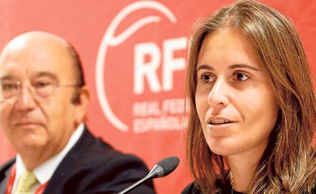 Anabel Medina, en una rueda de prensa sobre el equipo español de la Copa Federación. 