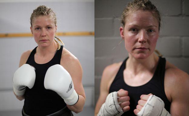 Elin Cederroos antes (i) y después de su combate.