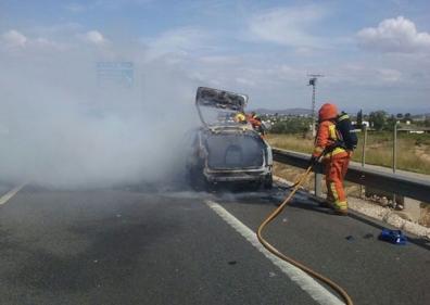 Imagen secundaria 1 - Los bomberos trabajan en la extinción del incendio en la A-7.