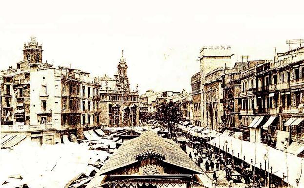 Perspectiva de la plaza del Mercado antes de la construcción del Central. 