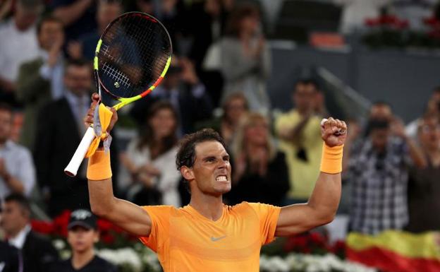 Rafa Nadal, tras sellar el pase a cuartos en la Caja Mágica. 